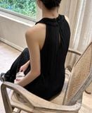  Gracelynn Dress - Đầm dập ly đen cổ bèo D157 