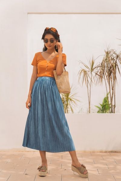  Áo thun dệt kim tay ngắn cổ tim hàng cúc giả phía trước A236 -> A242 A246 A247 