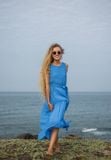  Angela Dress - Đầm xô lụa sát nách xanh biển D45 