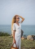  Juliana Dress - Đầm chấm bi cổ V, thắt nơ tay, có cúc D015 