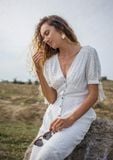  Juliana Dress - Đầm chấm bi cổ V, thắt nơ tay, có cúc D015 