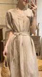  Jocelyn Dress - Đầm Linen Suông Cổ V D974 
