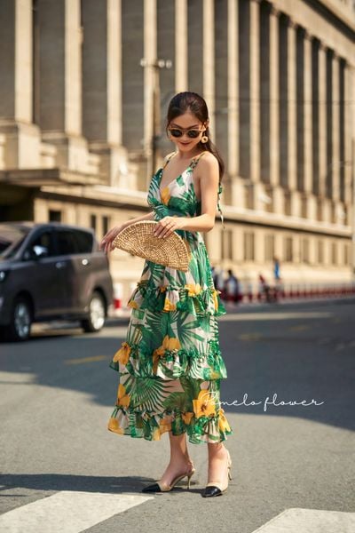  Gabriela Dress - Đầm 2 dây 3 tầng hoa vàng lá xanh  D593 