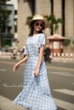  Alani Dress- Đầm ngắn tay caro trắng xanh D278 