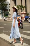  Alani Dress- Đầm ngắn tay caro trắng xanh D278 