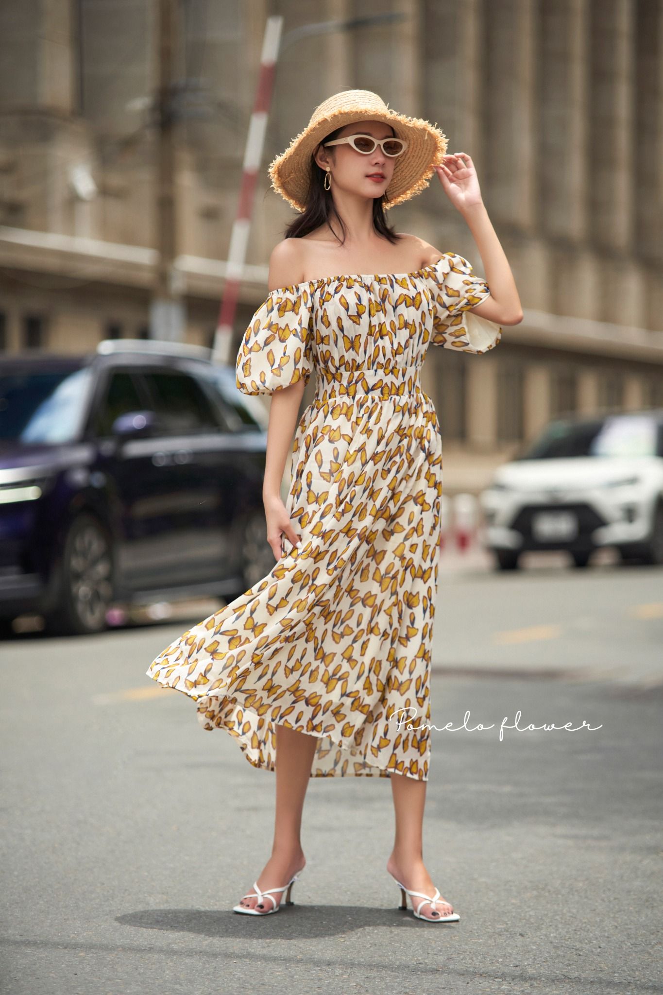  Đầm trễ vai tay ngắn - chun sau lưng - D638 