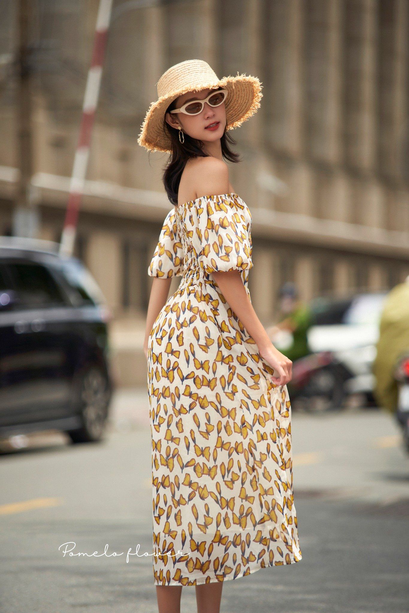 Đầm trễ vai tay ngắn - chun sau lưng - D638 