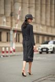  Veda Dress - Đầm đen dập ly tay dài cột chéo D151 