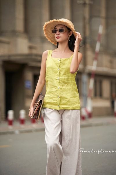  Áo linen 2 dây hàng cúc giữa A115 A116 