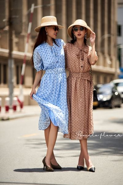  Charlotte Midi Dress D536 D537 Đầm voan chấm bi cổ nơ 