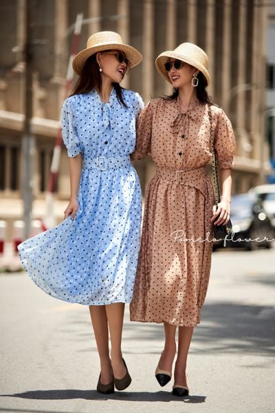  Charlotte Midi Dress D536 D537 Đầm voan chấm bi cổ nơ 