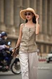  Áo linen 2 dây hàng cúc giữa A115 A116 