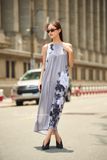  Layla Dress - Đầm cổ yếm xám in hoa - D251 