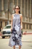  Layla Dress - Đầm cổ yếm xám in hoa - D251 