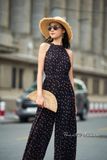  Serenity Jumpsuit - Jumpsuit cổ yếm chấm bi nâu D602 