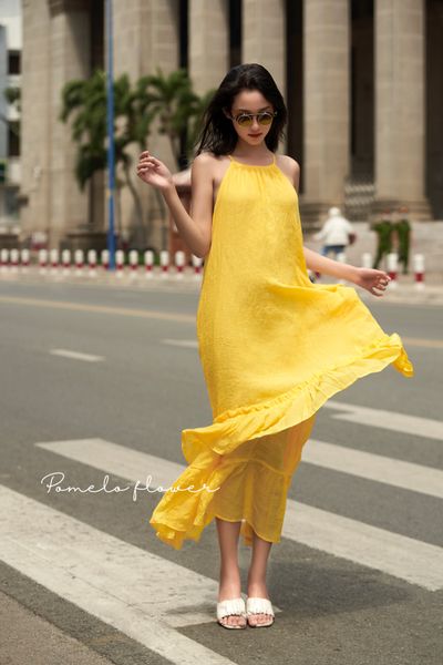  Brianna Dress - Maxi bèo cổ yếm hai tầng D438 