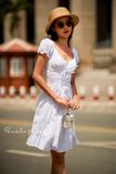  White Cottage Dress - Đầm trắng cột dây phía trước váy xòe D033 