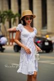  White Cottage Dress - Đầm trắng cột dây phía trước váy xòe D033 
