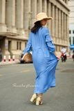  Everly Đầm tay dài bèo ngực chữ V D581 