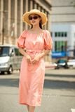  Kiara Dress - Đầm trễ vai hồng cam suông D154 