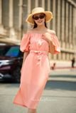  Kiara Dress - Đầm trễ vai hồng cam suông D154 
