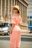  Kiara Dress - Đầm trễ vai hồng cam suông D154 