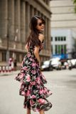  Evelyn Floral Ruffled Dress - Đầm voan sát nách , 3 tầng chun eo  D565 