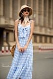  Bow Blue Gingham Dress  Đầm dây cột nơ caro xanh  D562 