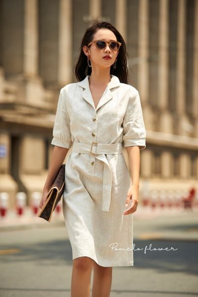  Acacia Linen Dress - Đầm linen sơ mi D135 