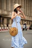  Bow Blue Gingham Dress  Đầm dây cột nơ caro xanh  D562 