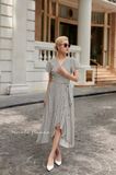  Sasha Dress - Đầm chấm bi cổ V, tay bèo, giả đắp vạt D016 