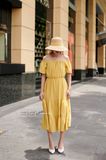  Winnie Dress - Đầm xô lụa trễ vai vàng chanh - D610 