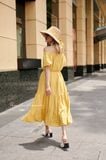  Winnie Dress - Đầm xô lụa trễ vai vàng chanh - D610 