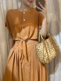 Mie Dress - Đầm Tay Ngắn Nơ Eo E76 