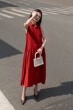  Dress - Đầm đỏ sát nách có cổ hàng cúc D040 