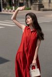  Dress - Đầm đỏ sát nách có cổ hàng cúc D040 