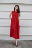  Dress - Đầm đỏ sát nách có cổ hàng cúc D040 
