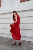  Dress - Đầm đỏ sát nách có cổ hàng cúc D040 