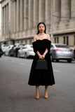  Caroline Dress - Đầm nhung cứng nơ vai D87 
