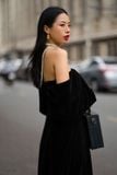  Caroline Dress - Đầm nhung cứng nơ vai D87 