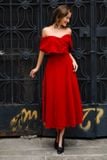  Caroline Dress - Đầm nhung cứng nơ vai D87 