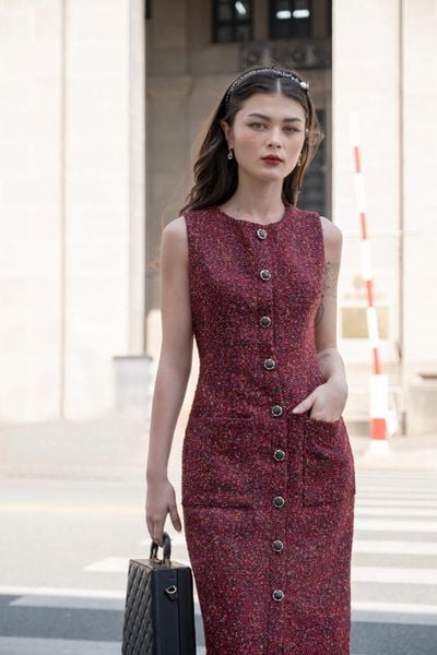  Giselle Dress - Đầm body tweed hàng cúc, hai túi D001 D002 