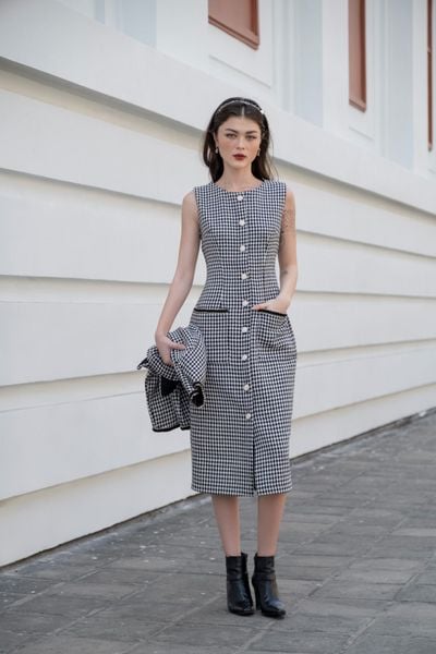  Giselle Dress - Đầm body tweed hàng cúc, hai túi D001 D002 