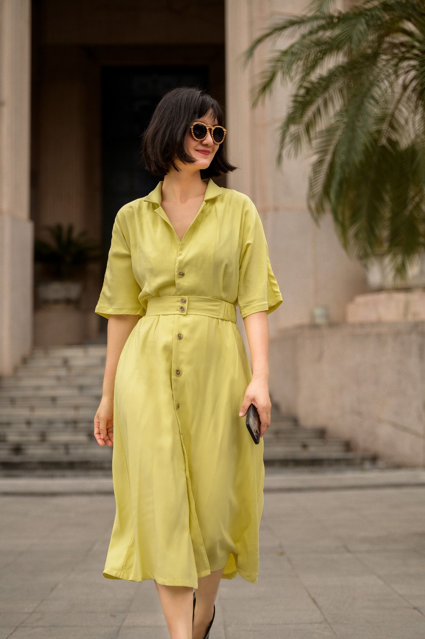  Emmy Dress - Đầm cổ sơ mi tay lửng , có cúc phía trước D020 
