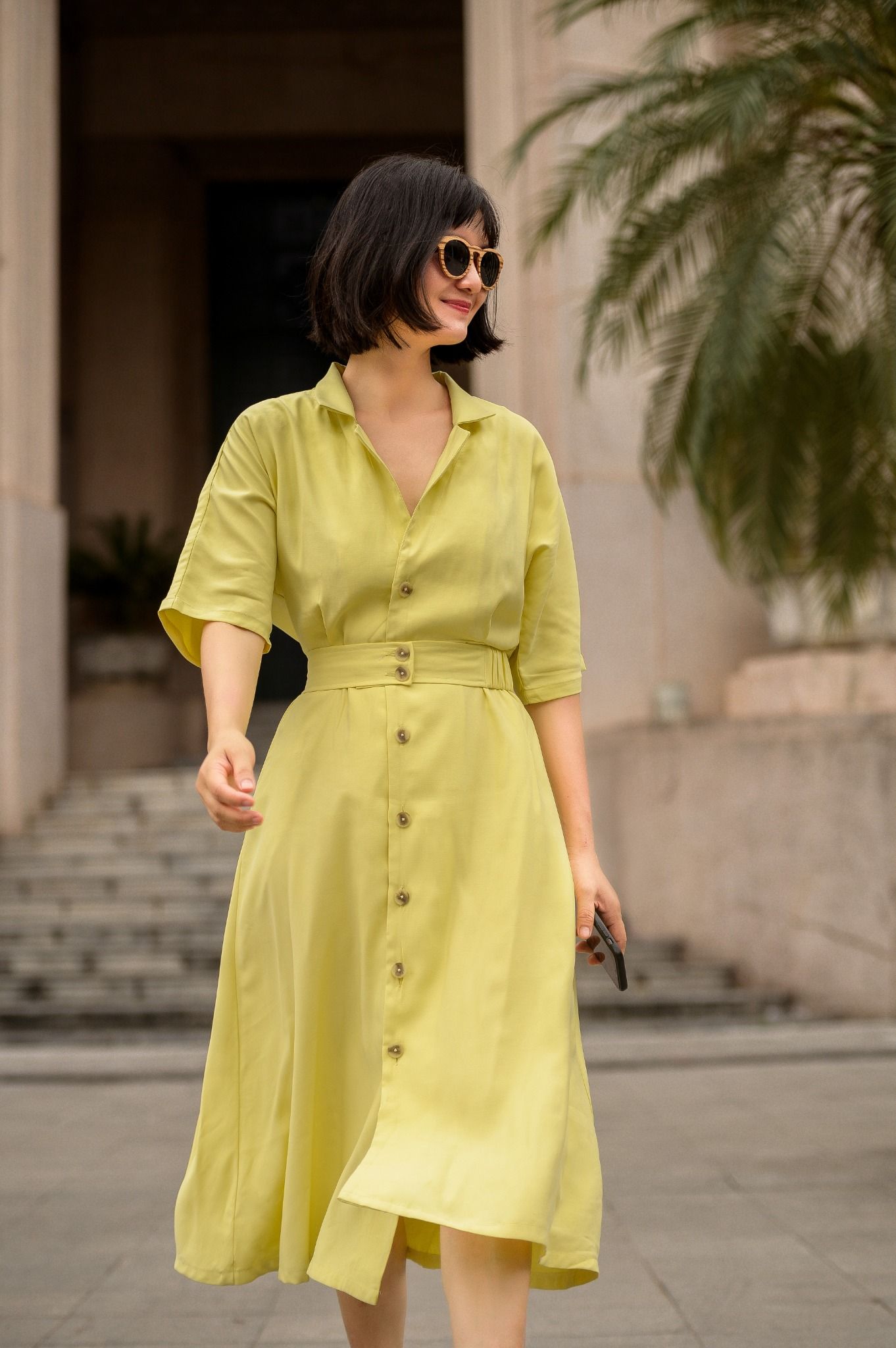  Emmy Dress - Đầm cổ sơ mi tay lửng , có cúc phía trước D020 