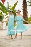  Laila Dress - Đầm xô lụa trễ vai xanh biển D56 