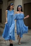  Laila Dress - Đầm xô lụa trễ vai xanh biển D56 