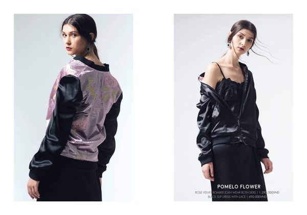  Teresa Overcoat - Áo khoác hoa hồng tay đen A43 