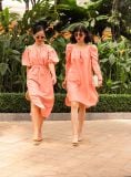  Kiara Dress - Đầm trễ vai hồng cam suông D154 
