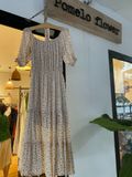  Norah Dress - Đầm Trễ vai xô lụa - nền hồng bông xanh nhỏ - D615 